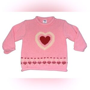 Old Navy Pink Chunky Red heart long sleeve sweater SIZE 2T 24-30 Months Vintage